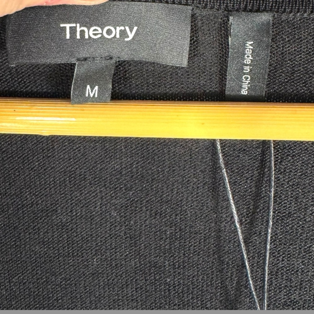 Theory Open Neck Shirred Wool Blend Sweater, Black, Size Medium - Picture 8 of 13